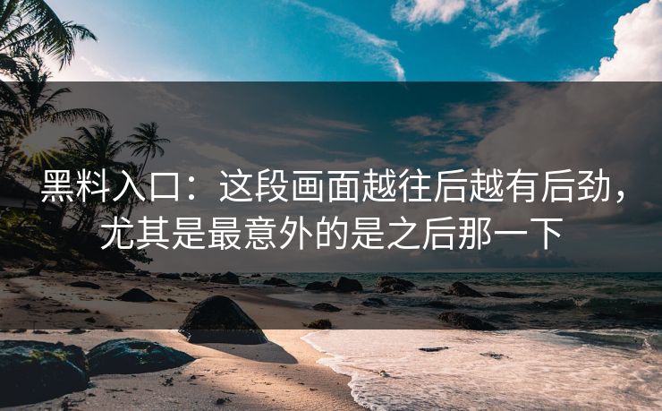 黑料入口：这段画面越往后越有后劲，尤其是最意外的是之后那一下