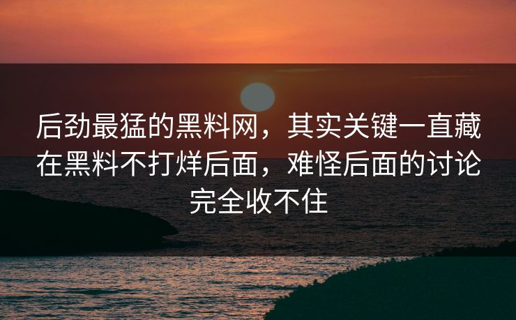 后劲最猛的黑料网，其实关键一直藏在黑料不打烊后面，难怪后面的讨论完全收不住