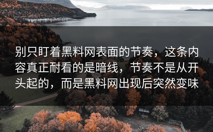 别只盯着黑料网表面的节奏，这条内容真正耐看的是暗线，节奏不是从开头起的，而是黑料网出现后突然变味
